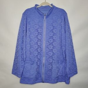 Denim & Company Full Zip Lace Jacket Size 3X Mock Neck Lined with Pockets D&Co